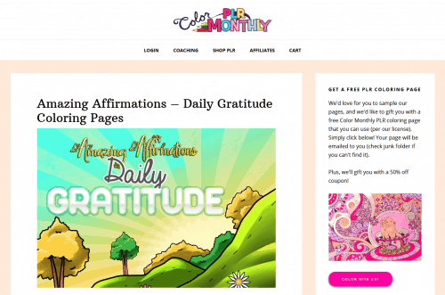 Amazing Affirmations – Daily Gratitude PLR Coloring Pages