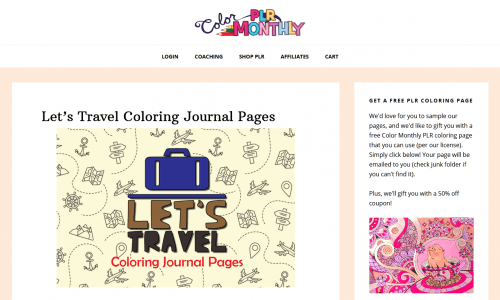 Lets Travel PLR Coloring Journal Pages