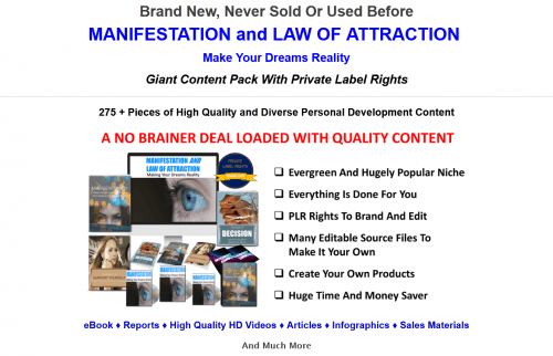 Manifestation and Law of Attraction Making Your Desires Reality 275+ Piece PLR Pack