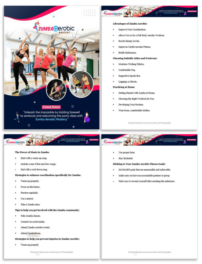 Zumba Aerobic Mastery PLR Sales Funnel Cheatsheet Screenshot