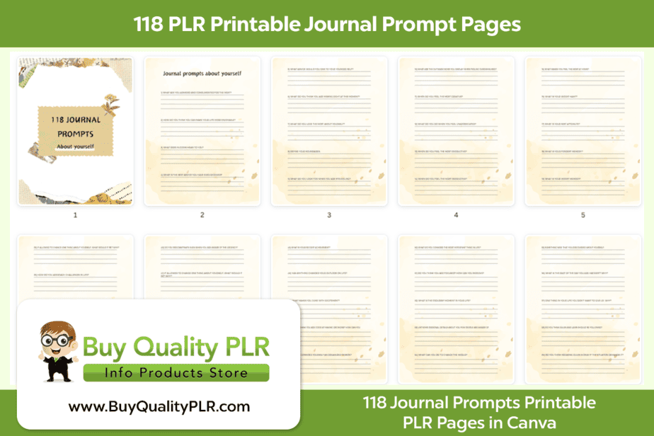 118 PLR Printable Journal Prompt Pages