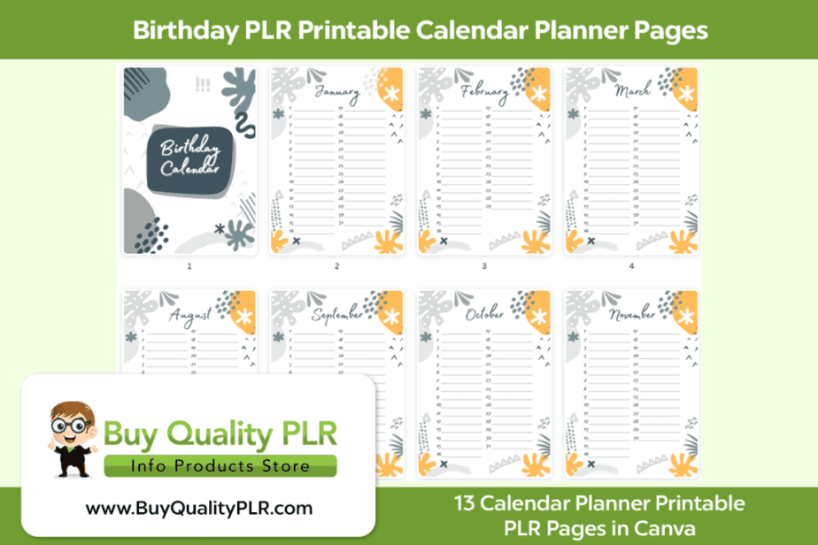 Birthday PLR Printable Calendar Planner Pages