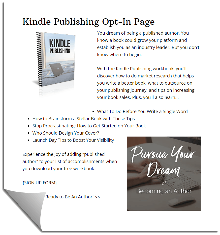 Kindle Publishing Optin Page