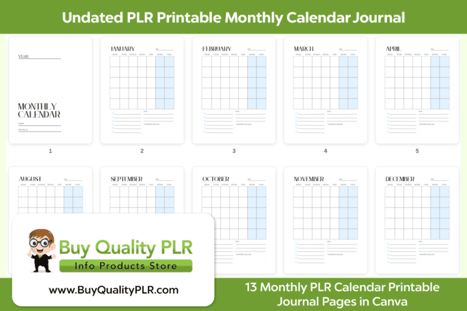 Undated PLR Printable Monthly Calendar Journal 2