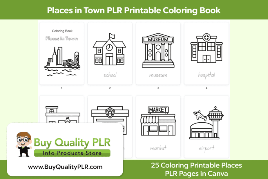 Places in Town PLR Printable Coloring Book