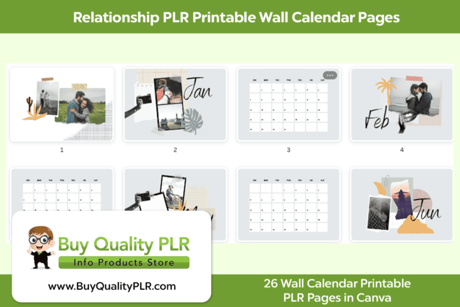 Relationship PLR Printable Wall Calendar Pages