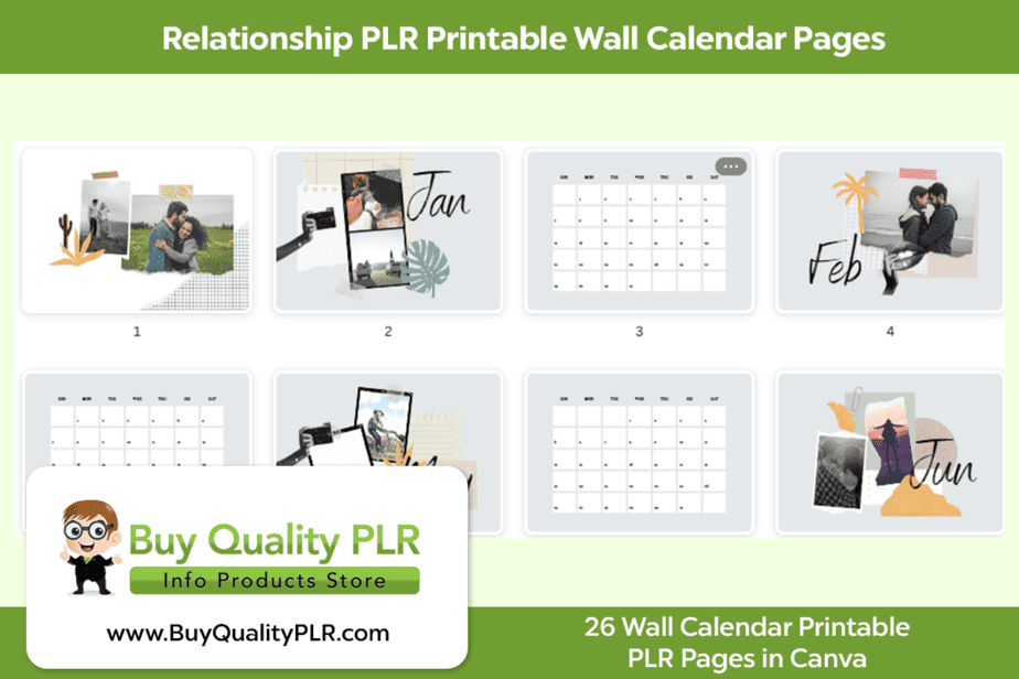 Relationship PLR Printable Wall Calendar Pages