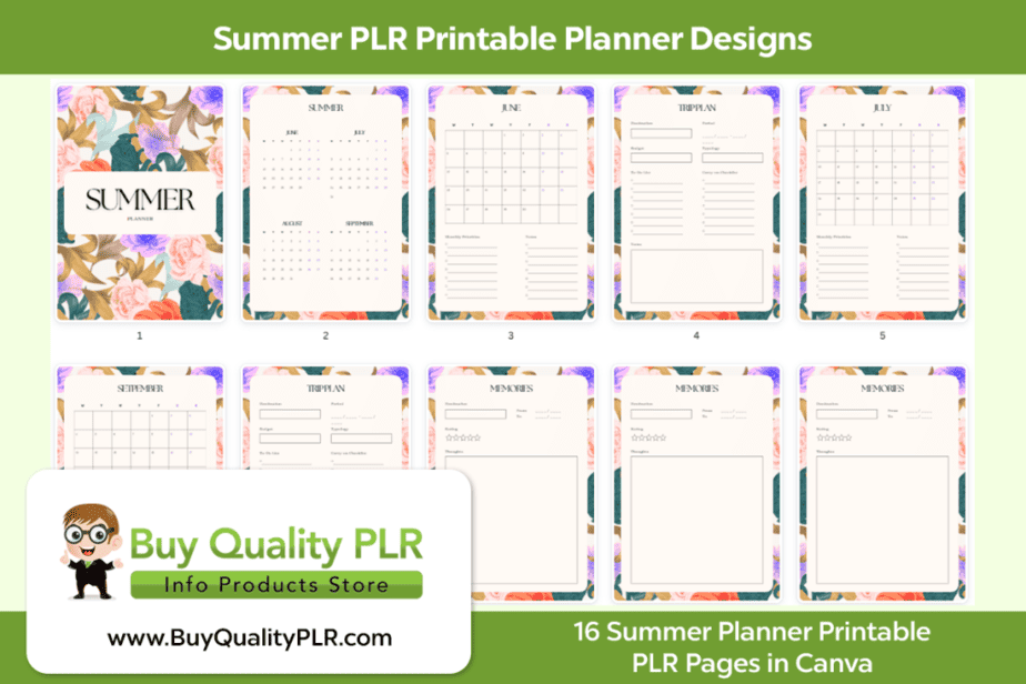 Summer PLR Printable Planner Designs