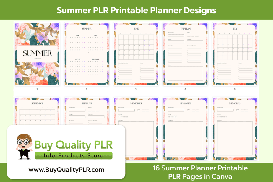 Summer PLR Printable Planner Designs