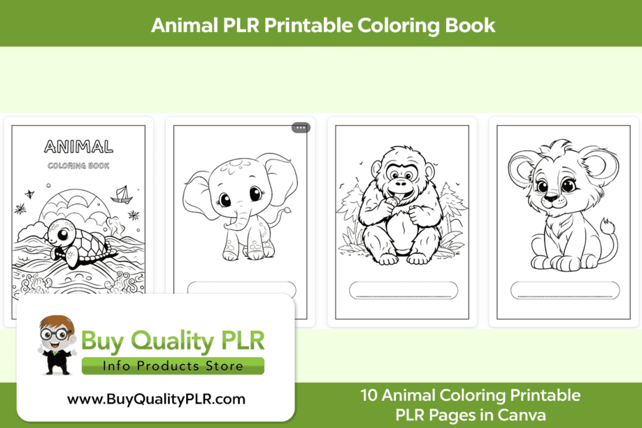 Animal PLR Printable Coloring Book