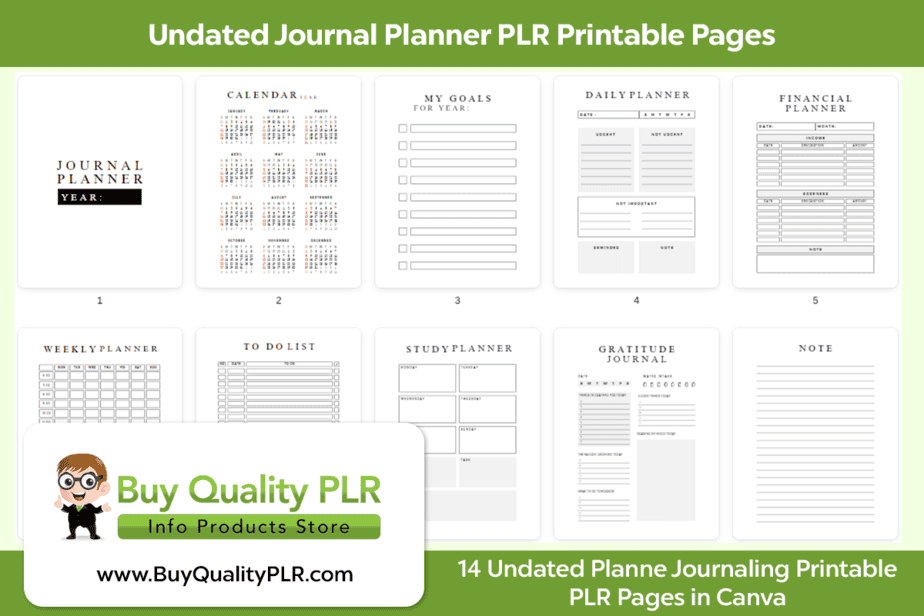 Undated Journal Planner PLR Printable Pages