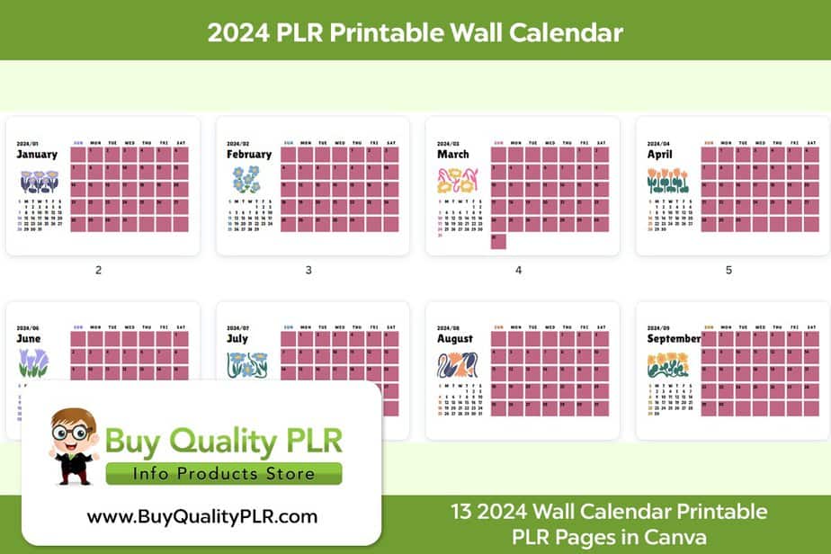 2024 PLR Printable Wall Calendar