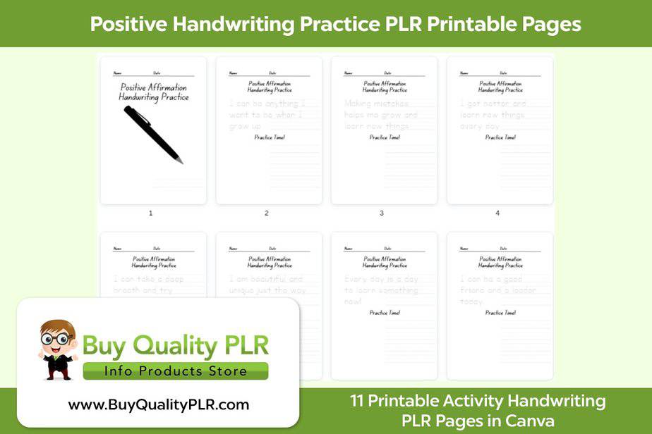 Positive Handwriting Practice PLR Printable Pages