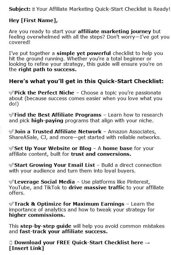 10 Affiliate Marketing For Beginners PLR Autoresponder Sample