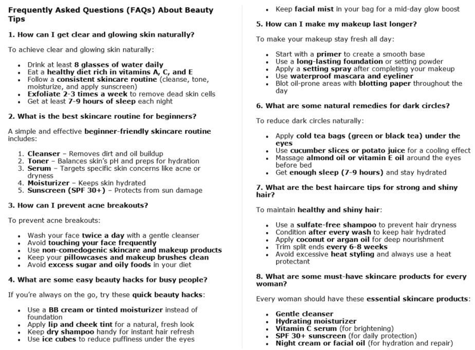10 Beauty Tips PLR FAQ Sample