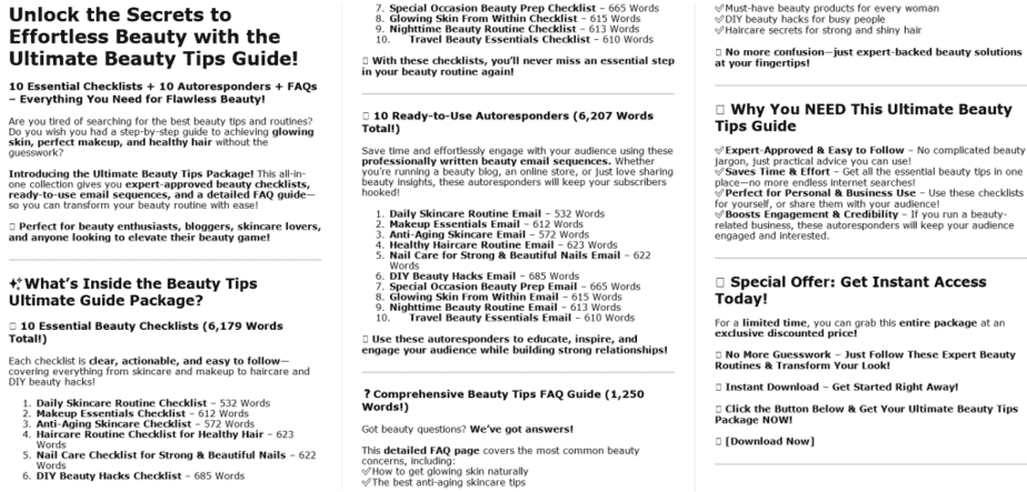 10 Beauty Tips PLR Sales Page Sample