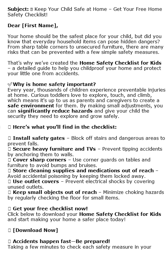 10 Childrens Safety PLR Autoresponder Sample
