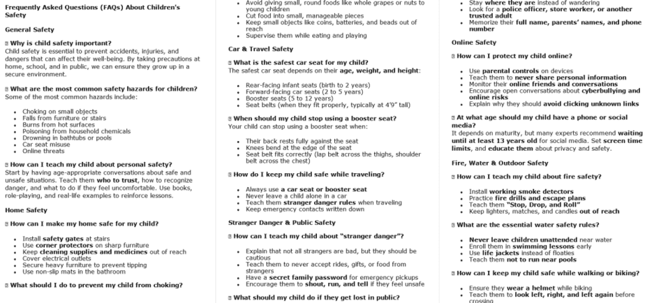 10 Childrens Safety PLR FAQ Sample