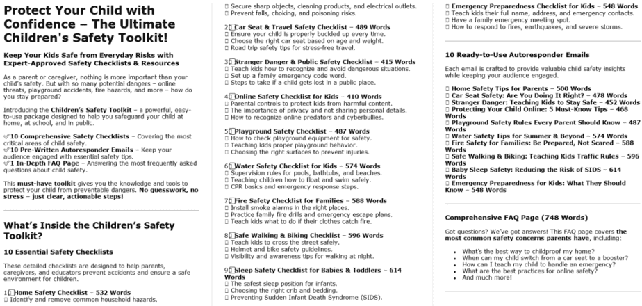 10 Childrens Safety PLR Sales Page Sample