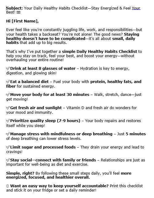 10 Maintaining a Healthy Lifestyle PLR Autoresponder Sample