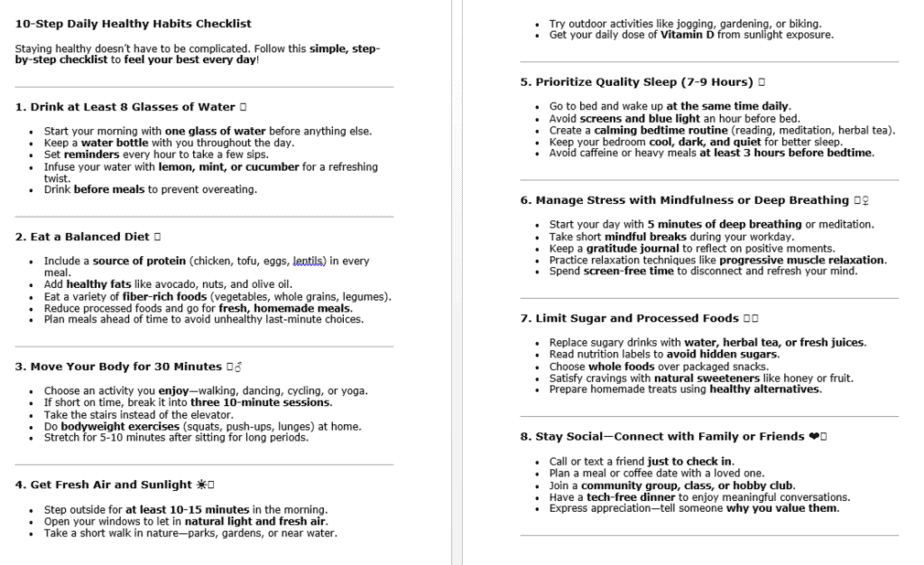 10 Maintaining a Healthy Lifestyle PLR Checklists Sample
