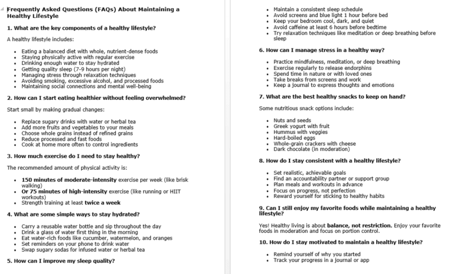 10 Maintaining a Healthy Lifestyle PLR FAQ Sample