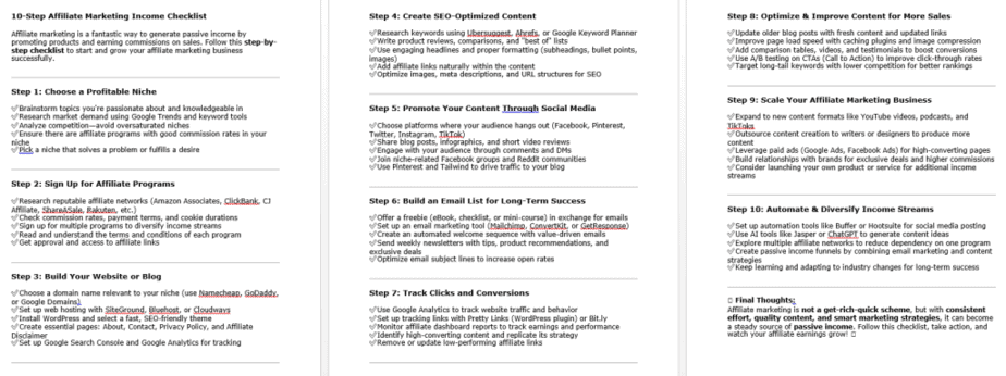 10 Passive Income Ideas PLR Checklists Sample
