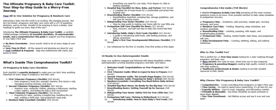 10 Pregnancy and Baby Care PLR Checklists Sales Page sample