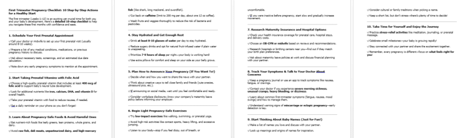 10 Pregnancy and Baby Care PLR Checklists sample