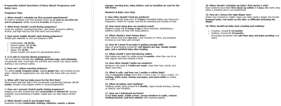 10 Pregnancy and Baby Care PLR FAQ sample