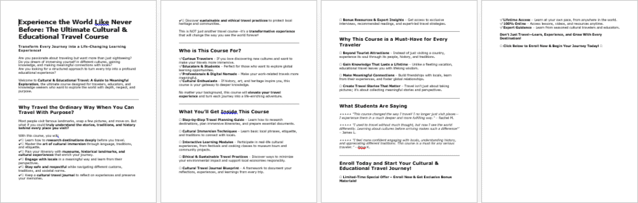 Cultural and Educational Travel Salespage