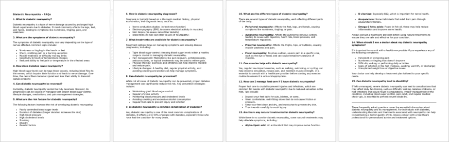 Diabetic Neuropathy FAQs