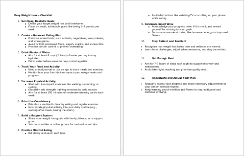 Easy Weight Loss Checklist