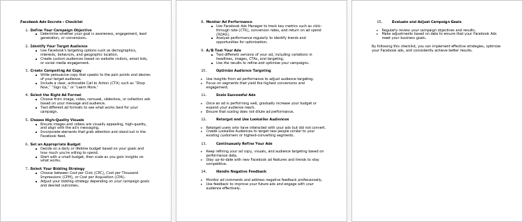 Facebook Ads Secrets Checklist