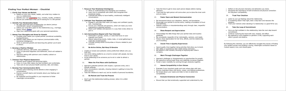 Finding Your Perfect Woman Checklist