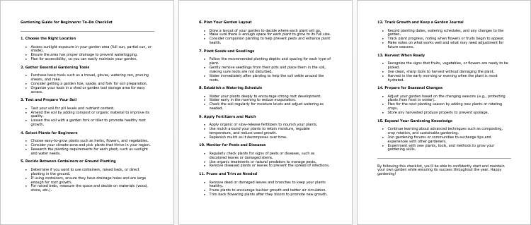 Gardening Guide For Beginners Checklist