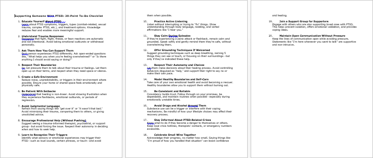 Supporting Someone With PTSD Checklist