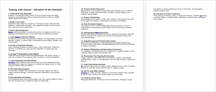 Coping With Cancer Checklist