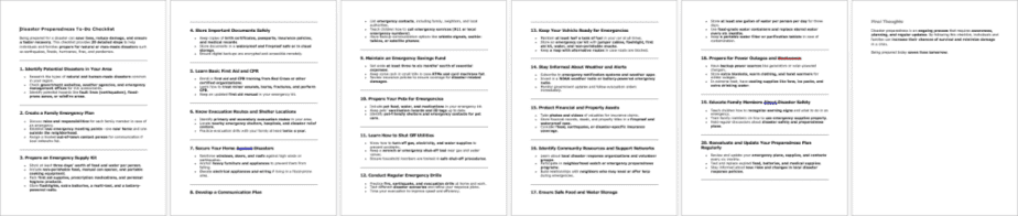 Disaster Preparedness Checklist