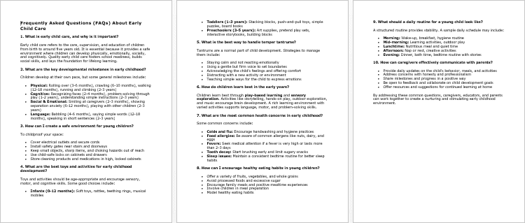 Early Child Care FAQs