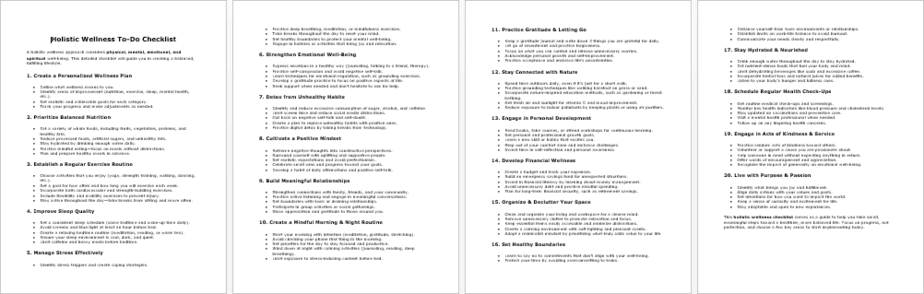 Holistic Wellness Checklist