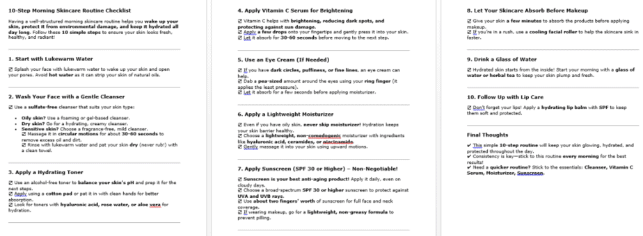10 Skincare Routines PLR Checklists Sample