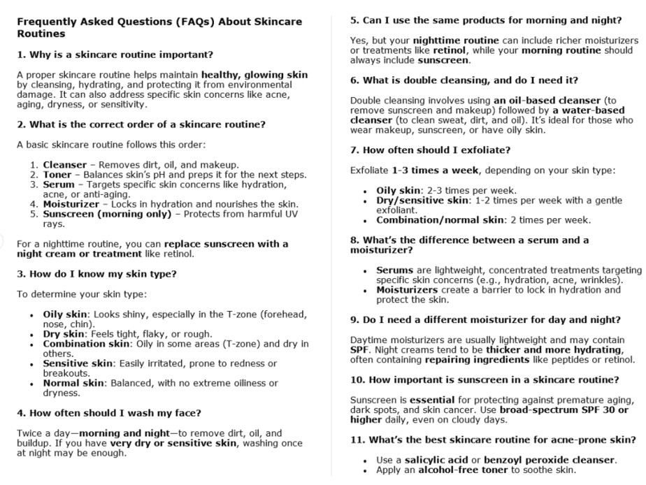 10 Skincare Routines PLR FAQ Sample