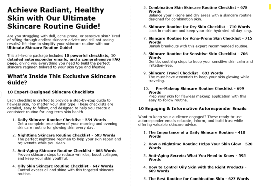 10 Skincare Routines PLR Sales Page Sample