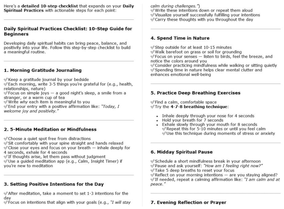 10 Spirituality for Beginners PLR Checklists Sample