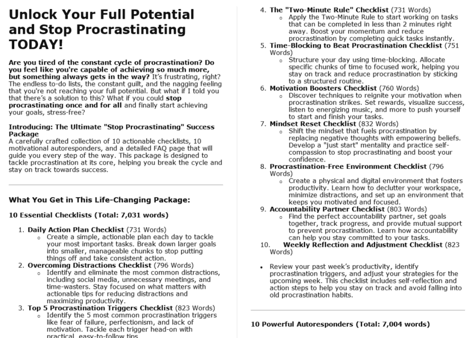10 Stop Procrastinating PLR Salespage Sample