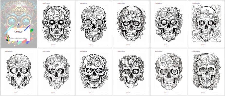 Steampunk Skull Adult PLR Coloring Book Sample