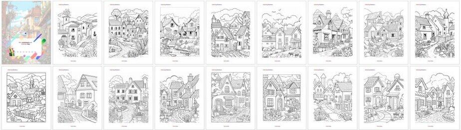 Village Charm Adult PLR Coloring Book Screenshot