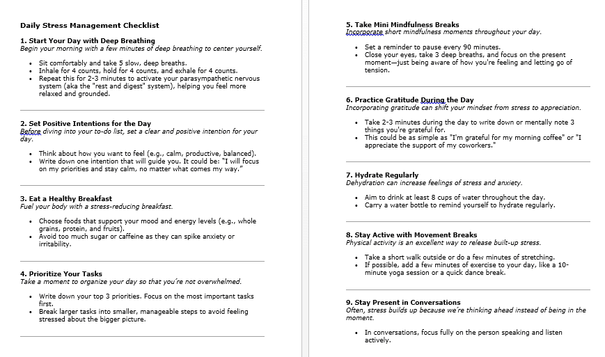 10 Stress Management PLR Checklists Sample