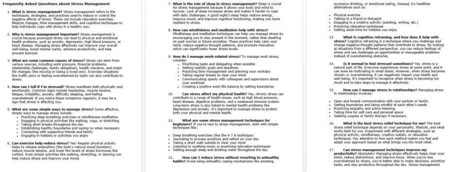 10 Stress Management PLR FAQ Sample